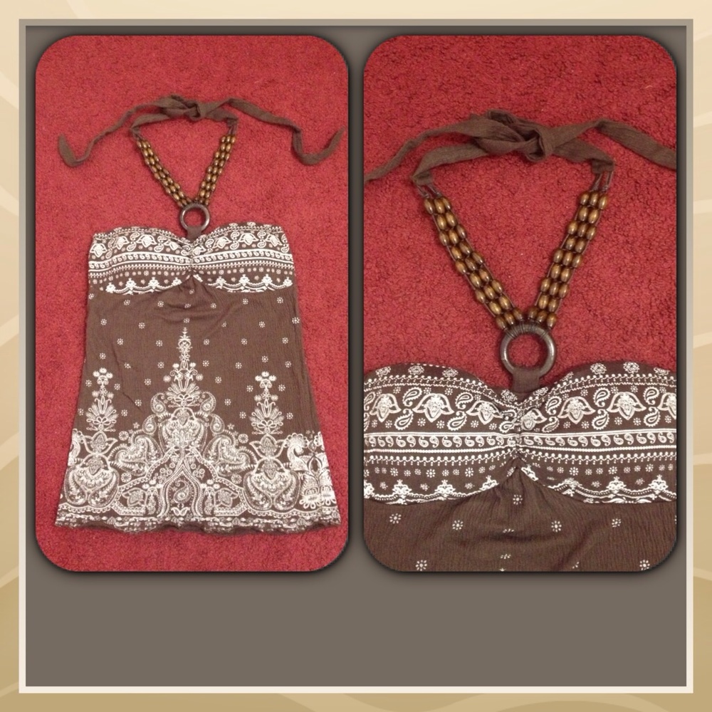 Cream and brown halter top